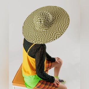 Baggu Packable Sun Hat in Moss Trippy Checker (Olive-ish Green & Cream)